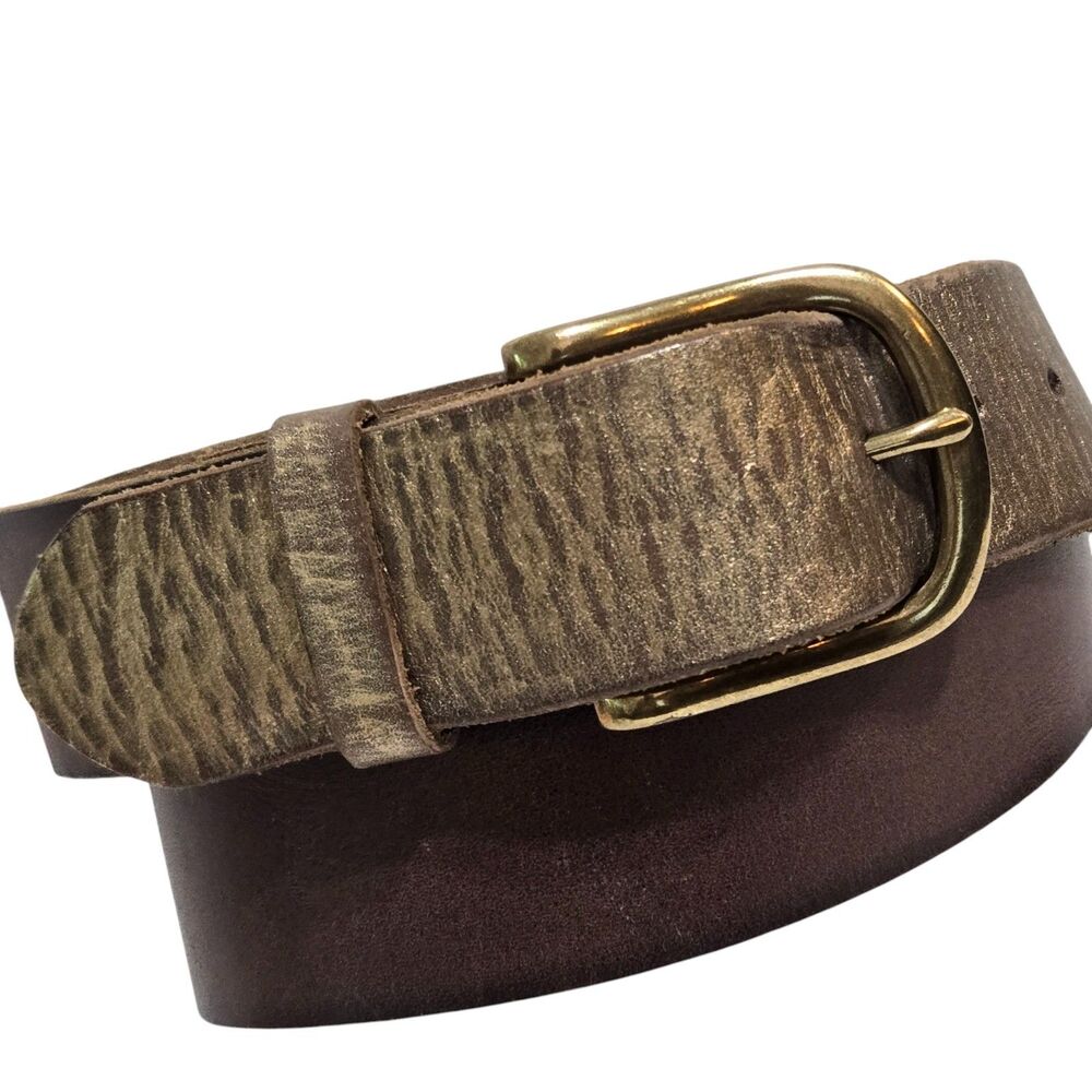 Linea Pelle Vintage 2 tone Rustic Leather‎ Belt Brass Studs 1.5" wide Western S